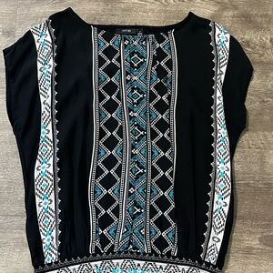 Apt.9  Black and Blue Patterned Women's Top